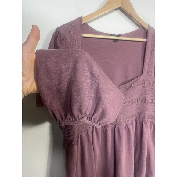Torrid Top Womens 4x Purple Mauve Babydoll Top Lace Long Sleeve Boho Whimsical - Picture 5 of 11